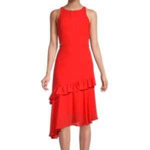 Sam Edelman Cut-Out Ruffle Hem Dress in Coral